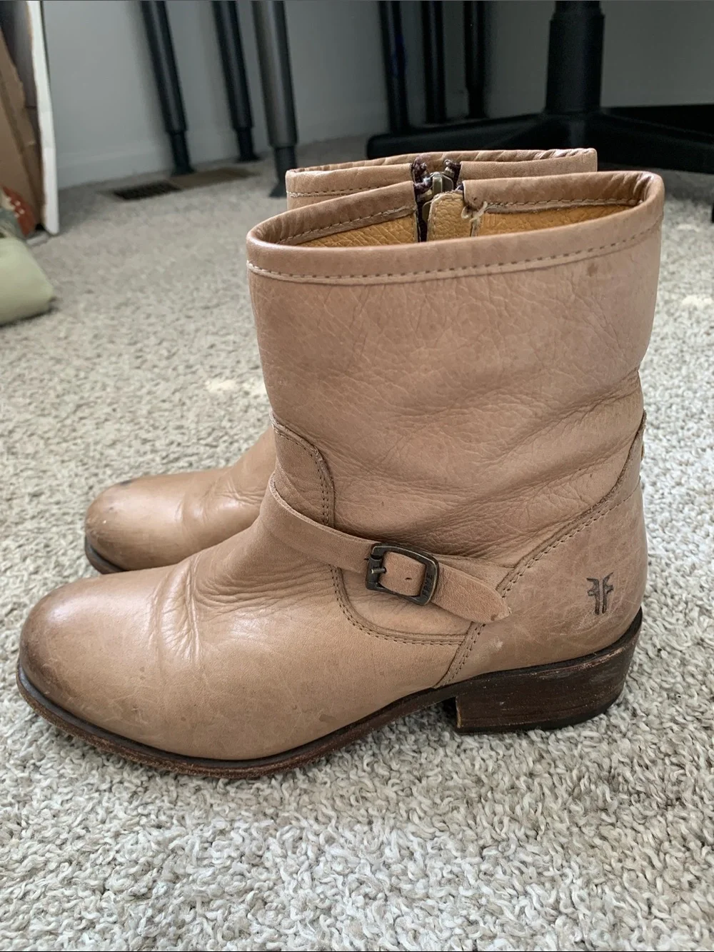 Frye Lynn Light Tan Leather Buckle Ankle Boots